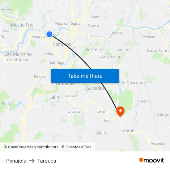 Penajoia to Tarouca map