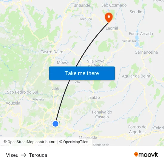 Viseu to Tarouca map