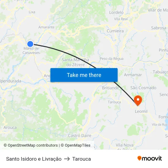 Santo Isidoro e Livração to Tarouca map