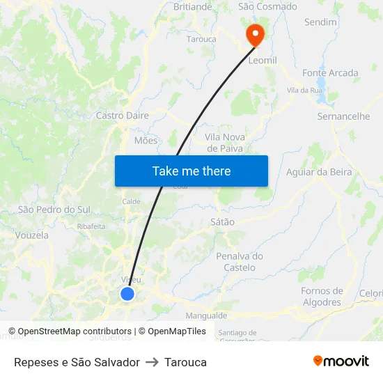 Repeses e São Salvador to Tarouca map