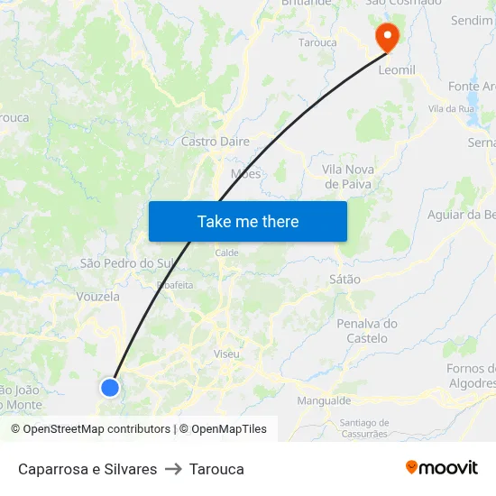 Caparrosa e Silvares to Tarouca map