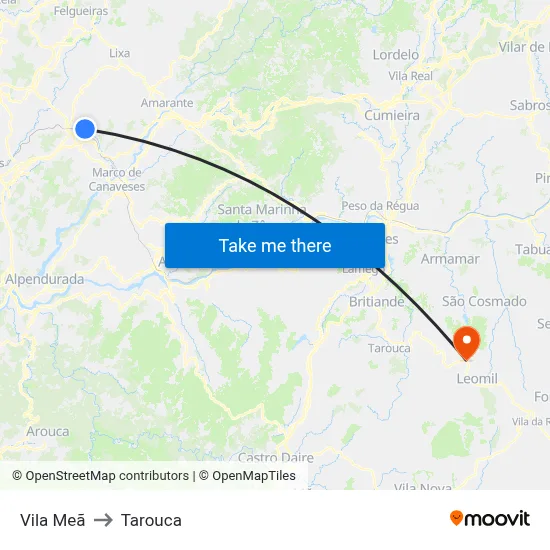 Vila Meã to Tarouca map
