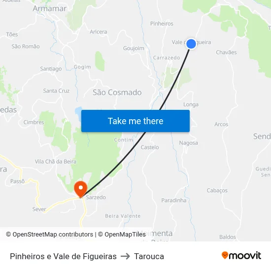 Pinheiros e Vale de Figueiras to Tarouca map