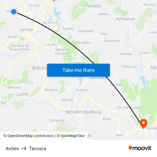 Avões to Tarouca map