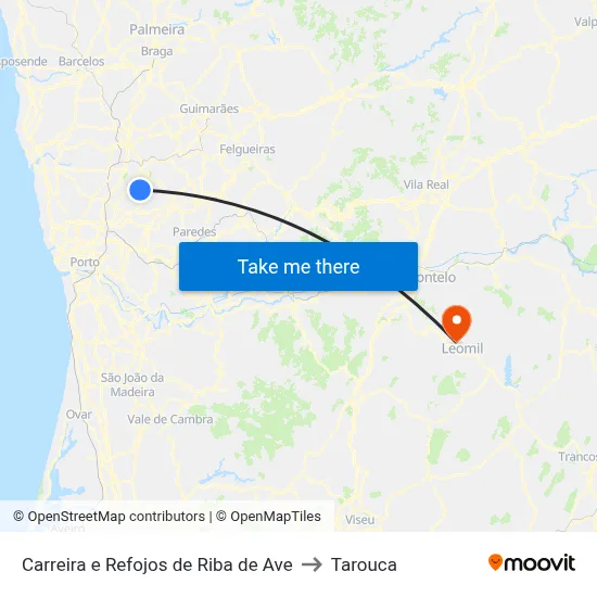 Carreira e Refojos de Riba de Ave to Tarouca map