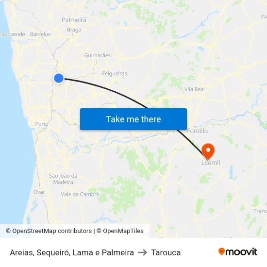 Areias, Sequeiró, Lama e Palmeira to Tarouca map