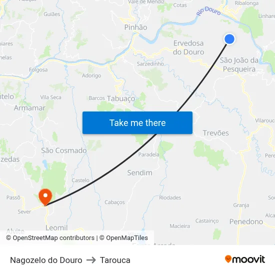 Nagozelo do Douro to Tarouca map