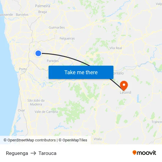 Reguenga to Tarouca map