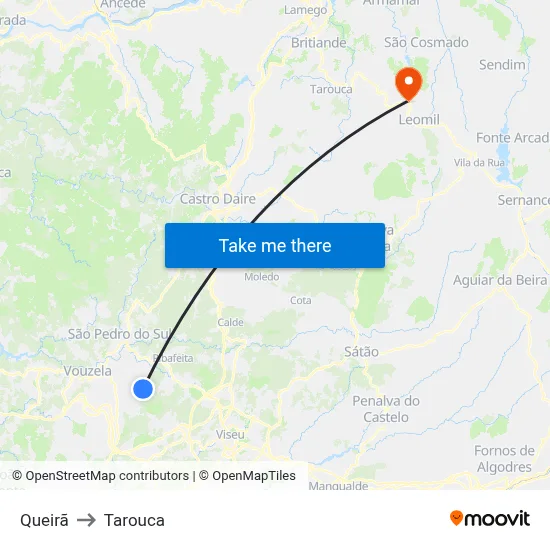Queirã to Tarouca map