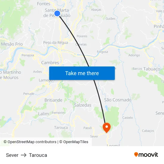 Sever to Tarouca map