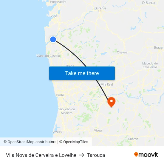 Vila Nova de Cerveira e Lovelhe to Tarouca map