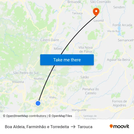 Boa Aldeia, Farminhão e Torredeita to Tarouca map