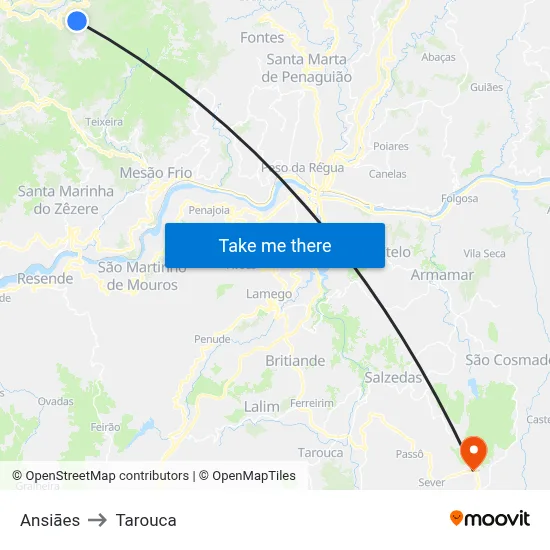 Ansiāes to Tarouca map