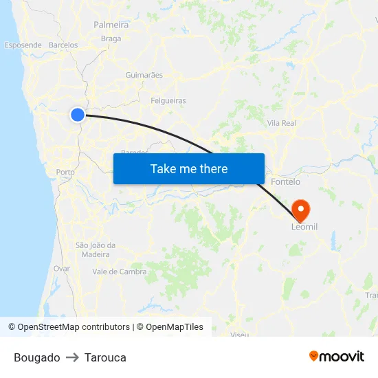 Bougado to Tarouca map