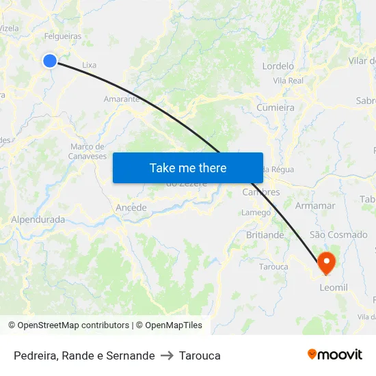 Pedreira, Rande e Sernande to Tarouca map