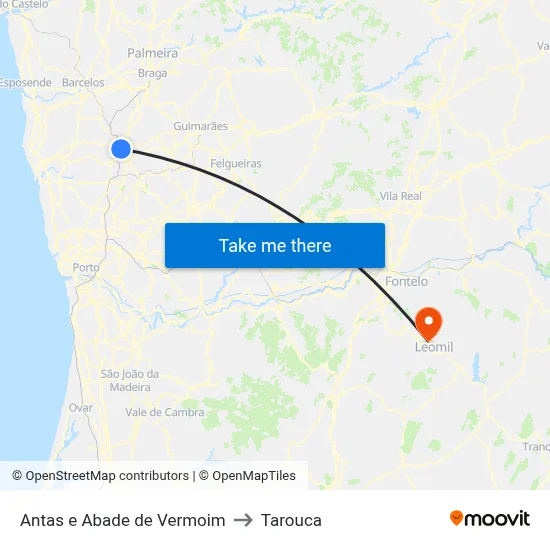 Antas e Abade de Vermoim to Tarouca map