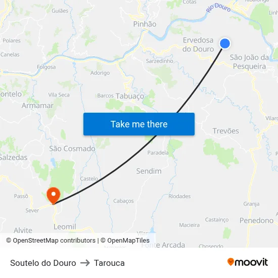 Soutelo do Douro to Tarouca map