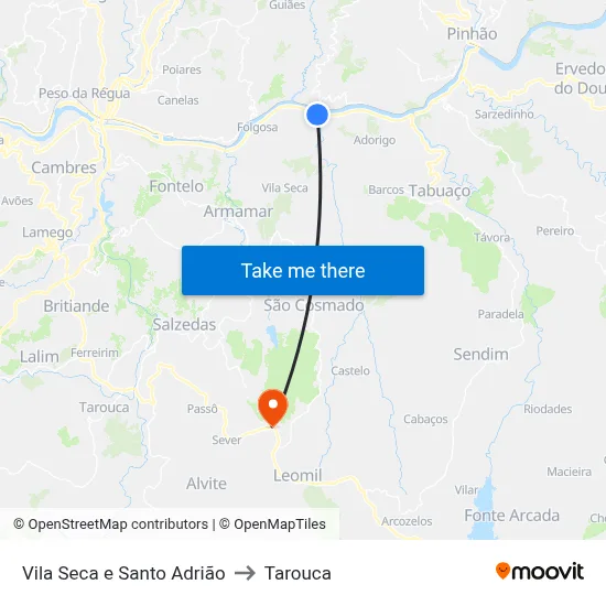 Vila Seca e Santo Adrião to Tarouca map