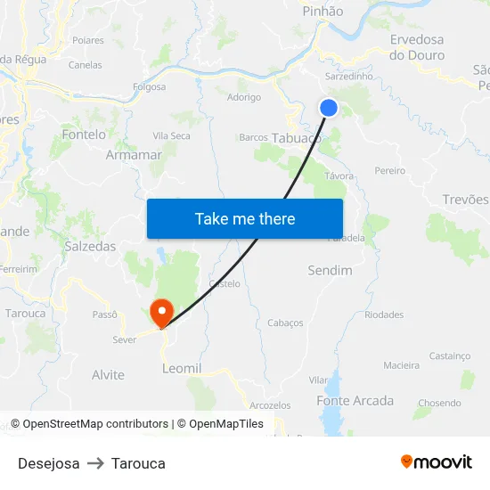 Desejosa to Tarouca map