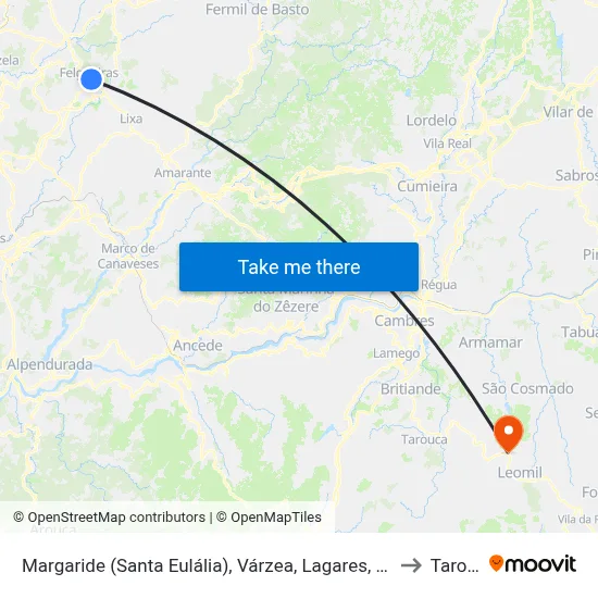 Margaride (Santa Eulália), Várzea, Lagares, Varziela e Moure to Tarouca map