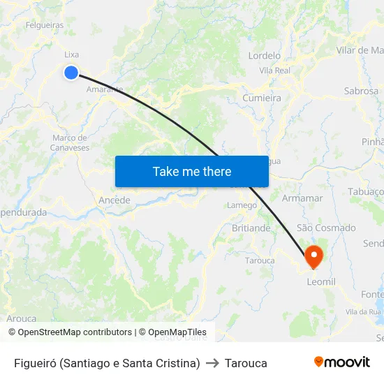 Figueiró (Santiago e Santa Cristina) to Tarouca map