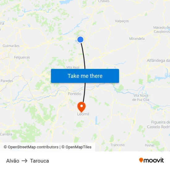 Alvão to Tarouca map