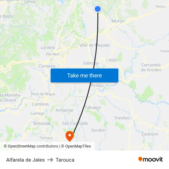 Alfarela de Jales to Tarouca map