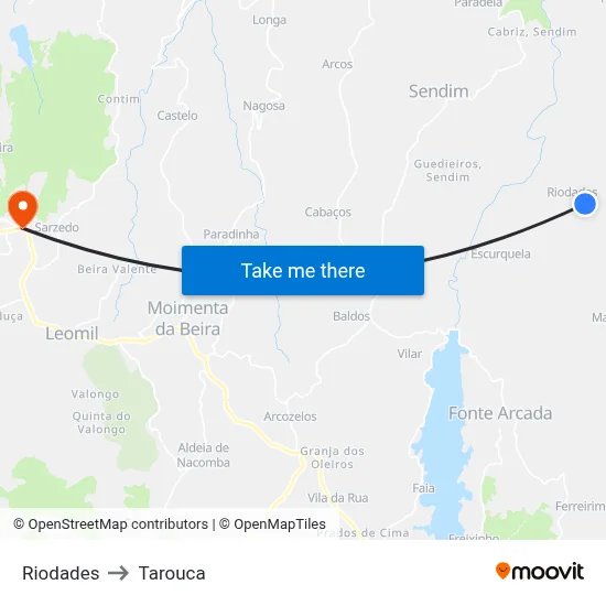 Riodades to Tarouca map