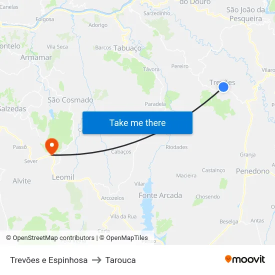 Trevões e Espinhosa to Tarouca map