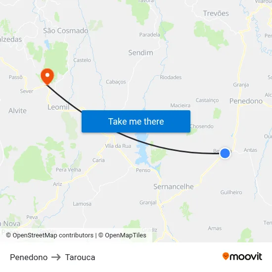 Penedono to Tarouca map