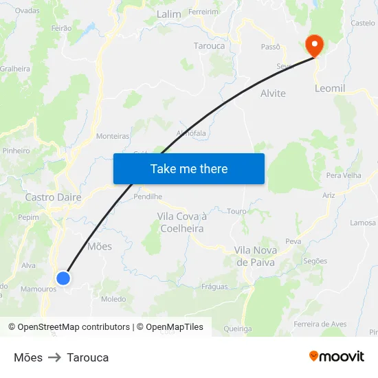 Mões to Tarouca map