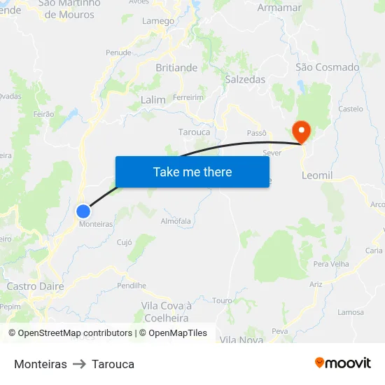 Monteiras to Tarouca map
