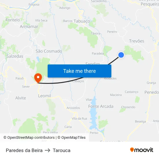 Paredes da Beira to Tarouca map
