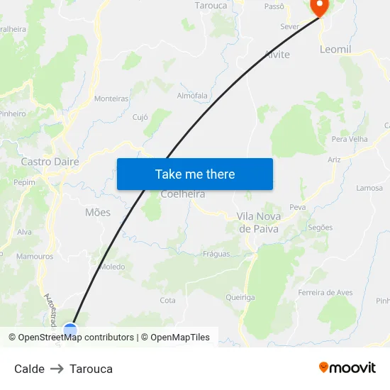 Calde to Tarouca map