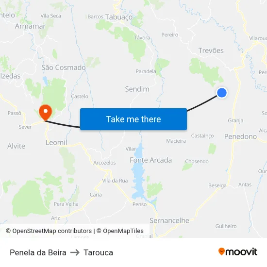 Penela da Beira to Tarouca map