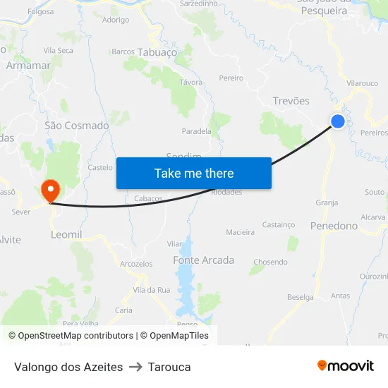Valongo dos Azeites to Tarouca map
