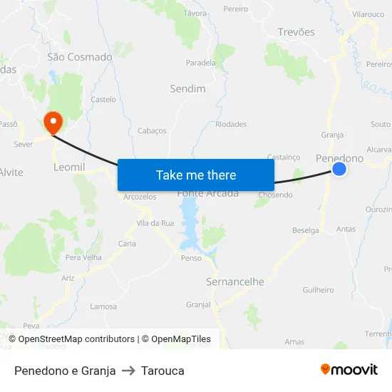 Penedono e Granja to Tarouca map
