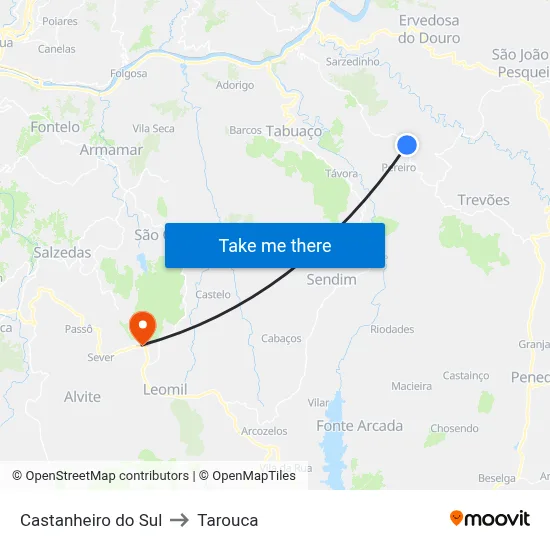 Castanheiro do Sul to Tarouca map