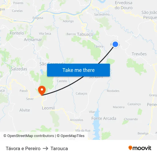 Távora e Pereiro to Tarouca map