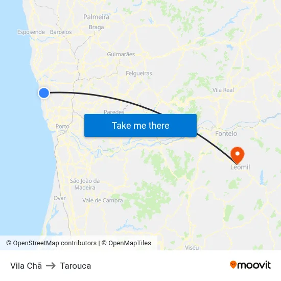 Vila Chã to Tarouca map