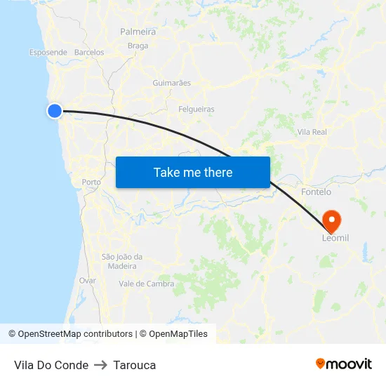 Vila Do Conde to Tarouca map