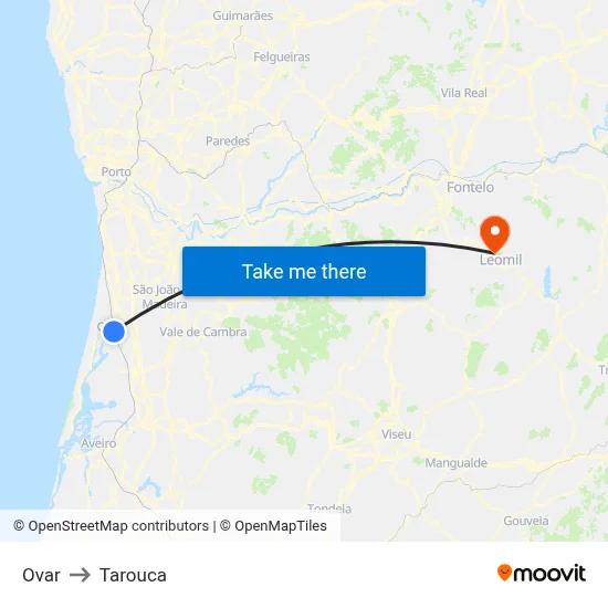 Ovar to Tarouca map