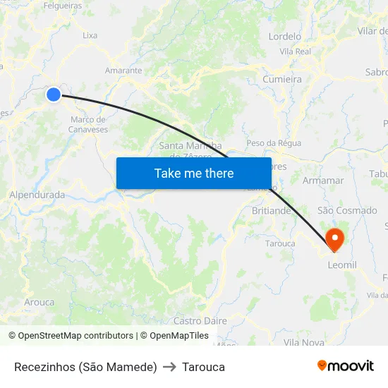 Recezinhos (São Mamede) to Tarouca map
