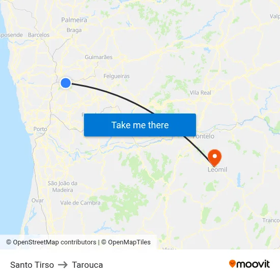 Santo Tirso to Tarouca map