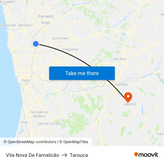 Vila Nova De Famalicão to Tarouca map