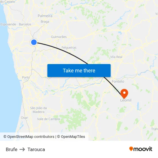 Brufe to Tarouca map