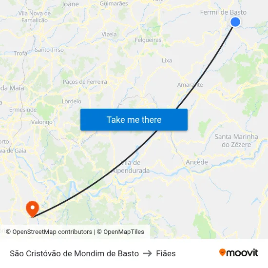 São Cristóvão de Mondim de Basto to Fiães map