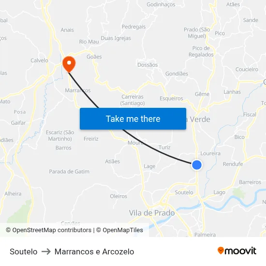 Soutelo to Marrancos e Arcozelo map