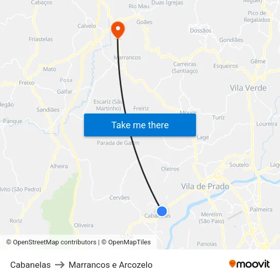 Cabanelas to Marrancos e Arcozelo map