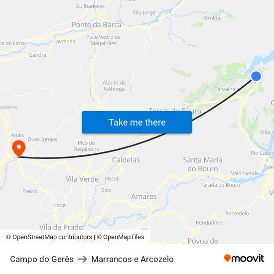 Campo do Gerês to Marrancos e Arcozelo map